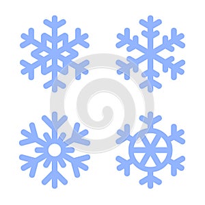 Blue Snowflake Icons Set on White Background