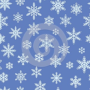 Blue snowflake seamless repeat pattern design, winter background