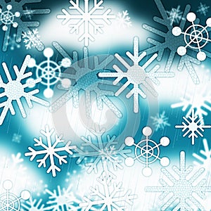 Blue Snowflakes Background Means Frozen Sky And Winter