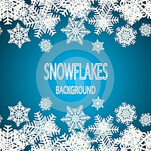 Blue snowflakes background. Vector Illustration.