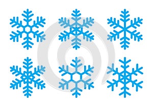 Blue snowflakes icons set, Flat design, Vector illustration.