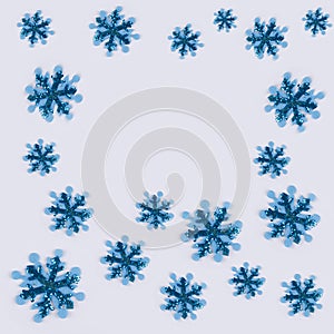Blue snowflakes pattern with copy space