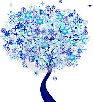Blue Snowflakes Winter Tree Illustrations
