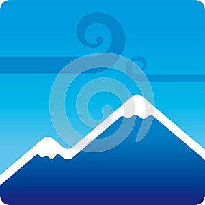 Blue snowy mountain in simple style with swirling air