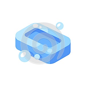 Blue soap bar with bubbles illustration. Hygiene flat icon