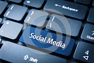 Blue Social Media keyboard key, Social background