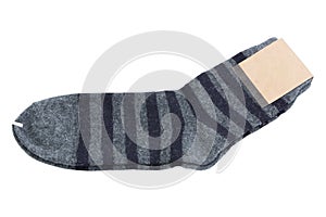 Blue sock have brand on a white background