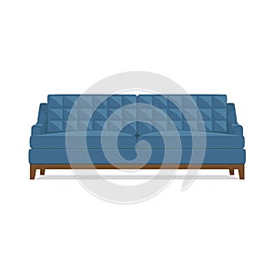 Blue sofa against white background, isolate. Symbol of a cozy home, interior object