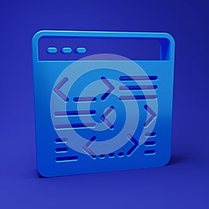 Blue Software, web developer programming code icon isolated on blue background. Javascript computer script random parts