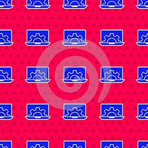 Blue Software, web development, programming concept icon isolated seamless pattern on red background. Programming