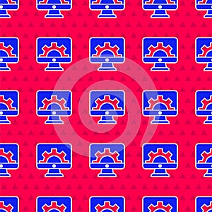 Blue Software, web development, programming concept icon isolated seamless pattern on red background. Programming