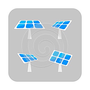 Blue solar panel icon set. Flat vector illustration isolated on white