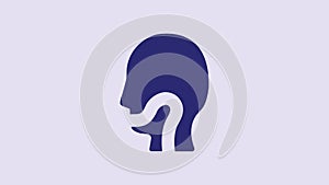 Blue Sore throat icon isolated on purple background. Pain in throat. Flu, grippe, influenza, angina. Healthcare and