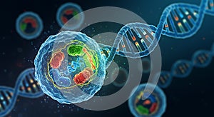 Blue sound wave with particles, jellyfish elements on dark background. Dynamic audio visualization in detailed 4k resolution