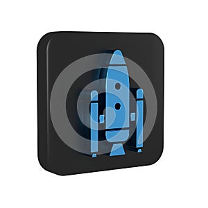Blue Space shuttle and rockets icon isolated on transparent background. Black square button.