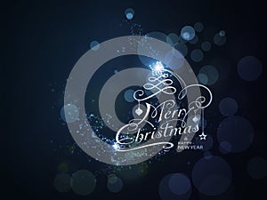 Blue sparkling Merry Christmas and Happy New Year typography