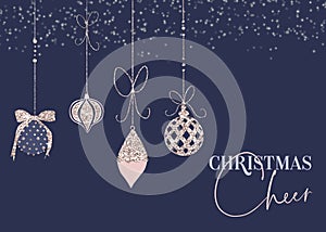 Blue Sparkly Bauble Christmas Cheer Card