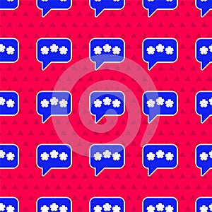 Blue Speech bubble chat icon isolated seamless pattern on red background. Message icon. Communication or comment chat