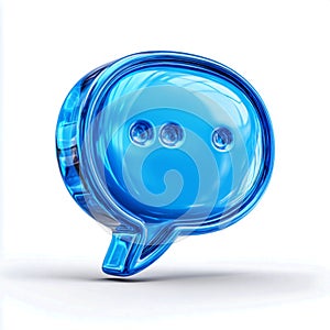 A blue speech bubble with dots on a bright white surface