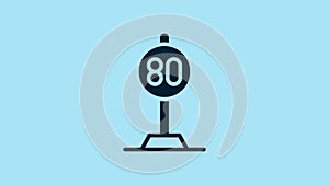 Blue Speed limit traffic sign 80 km icon isolated on blue background. 4K Video motion graphic animation