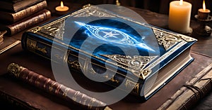 Blue Spellbook with Luminous Star Emblem