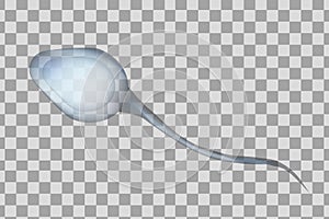 Blue sperm cell vector illustration. 3d spermatozoid isolated on transparent background.