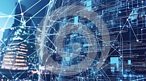 A blue sphere with a network of lines surrounding it