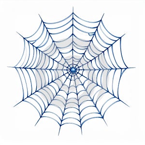 Blue Spiderweb Drawing on White Background