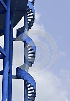 Blue Spiral Staircase on Elevated Water Tank