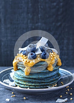 Blue spirulina pancakes