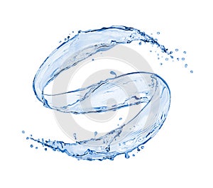 Blue splashes of water in a swirling shape