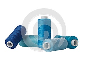 blue spool of sewing thread isolated on white background