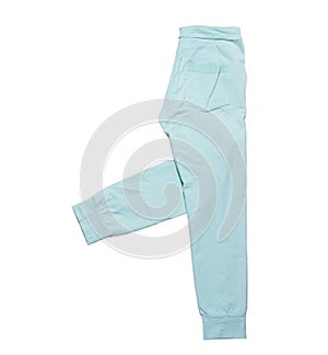 Blue sport pants isolated on white background copy space