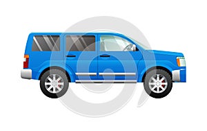 Blue Sport Utility Car in Simple Cartoon Style
