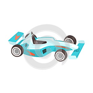 Blue Sportive Formula One Car, Racing Related Objects Part Of Racer Attribute Illustration Set