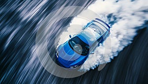 A blue sports car drift on the track. Generative AI.