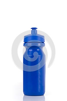 A blue sports drink water bottle isolated on a white background