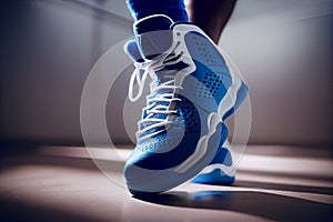 Blue sports shoe on ground