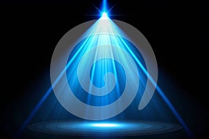 Blue spotlight light beam on black background