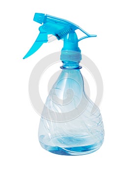 Blue spray bottle isolated on white background