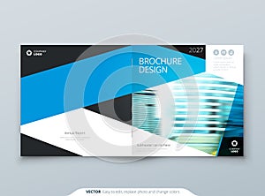 Blue Square Brochure Cover Template Layout Design. Corporate Business Horizontal Brochure, Annual Report, Catalog