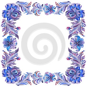 Blue square frame in folk style