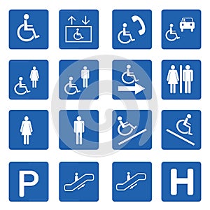 Blue square handicap signs vector set