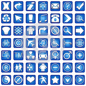 Blue Square Icons Set Part 1