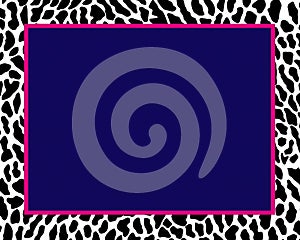 a blue square with pink border on a leopard print background