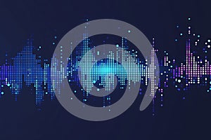 Blue square pixel art, equalizer wave.