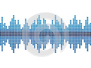 Blue Square Pixel Art Equalizer Wave Isolated On The White Background