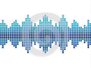 Blue Square Pixel Art Equalizer Wave Isolated On The White Background