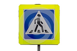 Blue square traffic sign for pedestrian crossing