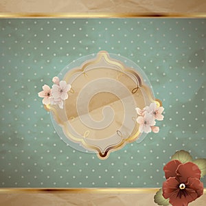 Blue square vintage banner with flowers